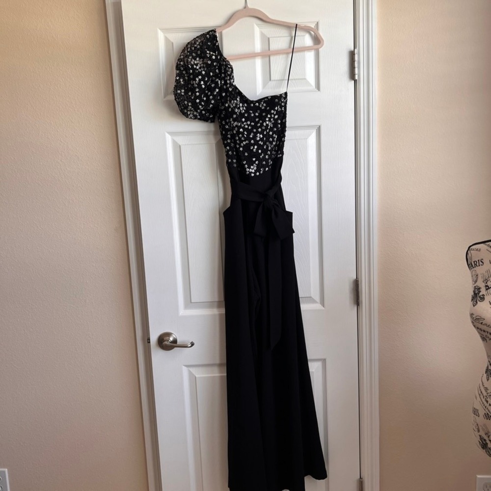 Eva Franco Abba Jumpsuit One Shoulder Floral Lace Overlay Wide Leg - Size 8‎